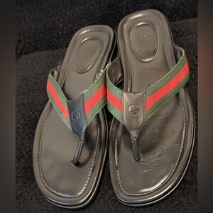 Gucci Black Sandals with Red and Green Straps